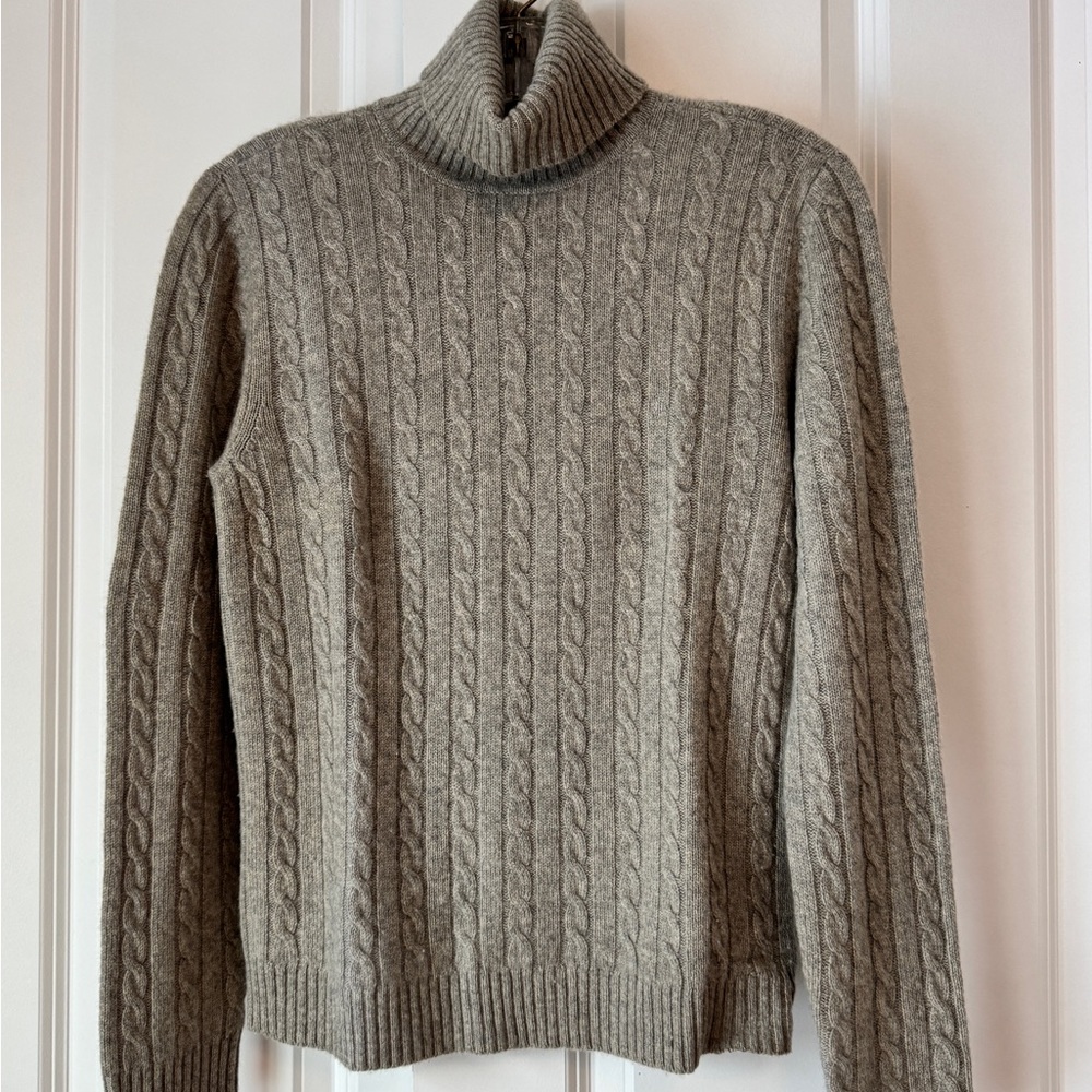 Ralph Lauren Women's Taupe Cable Knit Turtleneck Sweater